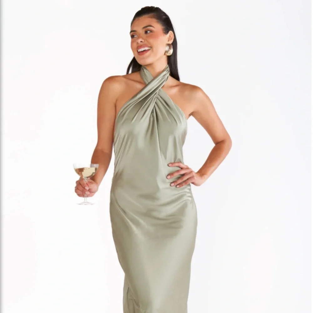 Show Me Your Mumu - Jasmine Halter Maxi Dress - Moss Green Luxe Satin - Picture 1 of 3